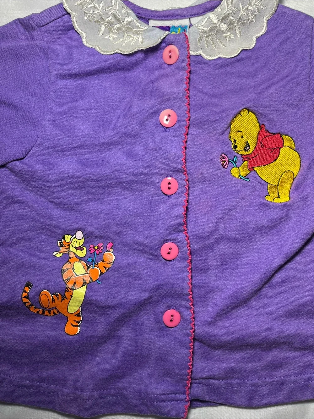Vintage Disney Winnie the Pooh Tigger Top 18M Purple Peter Pan Lace Collar Shirt
